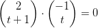 \begin{pmatrix} 2\\t+1 \end{pmatrix}\cdot \begin{pmatrix} -1\\t \end{pmatrix}=0