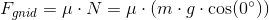 F_{gnid}=\mu \cdot N=\mu \cdot \left (m\cdot g\cdot \cos(0^{\circ} ) \right )