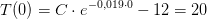 T(0)=C\cdot e^{-0,019\cdot 0}-12=20