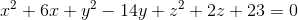 x^2 + 6 x + y^2 - 14 y + z^2 + 2 z + 23 = 0
