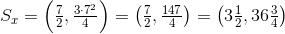 S_x=\left ( \tfrac{7}{2},\tfrac{3\cdot 7^2}{4} \right )=\left ( \tfrac{7}{2},\tfrac{147}{4} \right )=\left ( 3\tfrac{1}{2},36\tfrac{3}{4} \right )