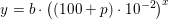 \small y=b\cdot \left ((100+p)\cdot 10^{-2} \right )^x