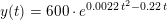 \small y(t)=600\cdot e^{0{.}0022\, t^2-0{.}22\, t}