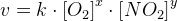 v=k\cdot \left [ O_2 \right ]^x\cdot \left [ NO_2 \right ]^y
