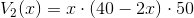 V_2(x)=x\cdot (40-2x)\cdot 50