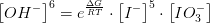 \left [ OH^- \right ]^6=e^{\frac{\Delta G}{RT}}\cdot \left [ I^- \right ]^5\cdot \left [ IO_3^- \right ]