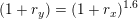\small \small (1+r_y)=(1+r_x)^{1{.}6}