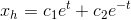 x_h=c_1e^t+c_2e^{-t}