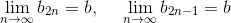 \\ \lim\limits_{n\to\infty}b_{2n}=b,\ \ \ \ \lim\limits_{n\to\infty}b_{2n-1}=b