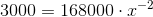 3000 = 168000\cdot x^{-2}