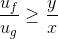 \frac{u_f}{u_g}\geq \frac{y}{x}