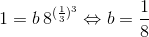 1=b\,8^{(\frac{1}{3})^{3}}\Leftrightarrow b=\dfrac{1}{8}