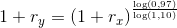 1+r_y=\left (1+r_x \right )^{\frac{\log(0,97)}{\log(1,10)}}