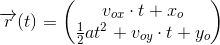 \overrightarrow{r}(t)=\begin{pmatrix} v_{ox}\cdot t+x_o\\ \frac{1}{2}at^2+v_{oy}\cdot t+y_o \end{pmatrix}