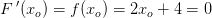 F{\, }'(x_o)=f(x_o)=2x_o+4=0