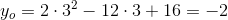 y_o=2\cdot 3^2-12\cdot 3+16=-2
