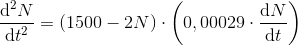 \frac{\mathrm{d}^2N }{\mathrm{d} t^2}= \left ( 1500-2N \right )\cdot \left (0,00029\cdot\frac{\mathrm{d} N}{\mathrm{d} t} \right )