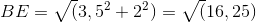 BE=\sqrt(3,5^{2}+2^{2})=\sqrt(16,25)