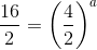 \frac{16}{2}=\left (\frac{4}{2} \right )^a