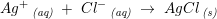 \small Ag^+\, _{\textit{(aq)}}\; +\; Cl^-\, _{\textit{(aq)}}\; \rightarrow \; AgCl\, _{\textit{(s)}}