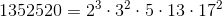 1352520 = 2^3\cdot 3^2\cdot 5\cdot 13\cdot 17^2