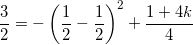 \small \frac{3}{2}= -\left ( \frac{1}{2}-\frac{1}{2}\right) ^2 +\frac{1+4k}{4}