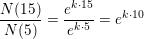 \small \frac{N(15)}{N(5)}=\frac{e^{k\cdot 15}}{e^{k\cdot 5}}=e^{k\cdot 10}