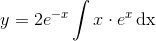 y=2e^{-x}\int x\cdot e^x\, \textup{dx}