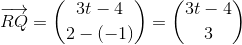 \overrightarrow{RQ}=\binom{3t-4}{2-(-1)}=\binom{3t-4}{3}