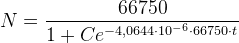 N=\frac{66750}{1+Ce^{-4{,}0644\cdot 10^{-6}\cdot 66750\cdot t} }