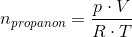 n_{propanon}=\frac{p\cdot V}{R\cdot T}