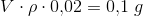 V\cdot \rho \cdot 0{,}02=0{,}1\; g