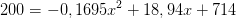 200=-0,1695x^2+18,94x+714