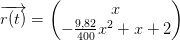 \overrightarrow{r(t)}=\begin{pmatrix} x\\ -\tfrac{9{,}82}{400}x^2+x+2 \end{pmatrix}