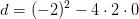 d=(-2)^2-4\cdot 2\cdot 0