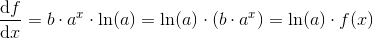 \frac{\mathrm{d} f}{\mathrm{d} x}=b\cdot a^x\cdot \ln(a)=\ln(a)\cdot \left ( b\cdot a^x \right )=\ln(a)\cdot f(x)