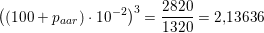 \small \small \left ( (100+p_{aar})\cdot 10^{-2} \right )^3=\frac{2820}{1320}=2{,}13636