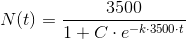 N(t)=\frac{3500}{1+C\cdot e^{-k\cdot 3500\cdot t}}