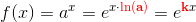 f(x)=a^x=e^{x\cdot \mathbf{\color{Red} \ln(a)}}=e^{\mathbf{\color{Red} k}x}