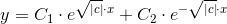 y=C_1\cdot e^{\sqrt{|c|}\cdot x}+C_2\cdot e^{-{\sqrt{|c|}\cdot x}}