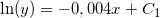 \small \ln(y)=-0,004x+C_1