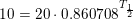 \small 10=20\cdot 0{.}860708^{T_{\frac{1}{2}}}