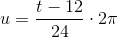 u=\frac{t-12}{24}\cdot 2\pi