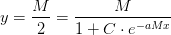 y=\frac{M}{2}=\frac{M}{1+C\cdot e^{-aMx}}