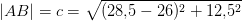 \left | AB \right |=c=\sqrt{(28{,}5-26)^2+12{,}5^2}