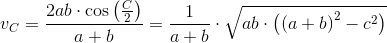 v_C=\frac{2ab\cdot \cos\left ( \frac{C}{2} \right )}{a+b}=\frac{1}{a+b}\cdot \sqrt{ab\cdot \left ( \left ( a+b \right )^2-c^2 \right )}