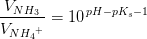 \frac{V_{NH_3}}{V_{N{H_4}^+}}= 10^{\, pH-pK_s-1}