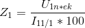 Z_{1}=\frac{U_{1n*ek}}{I_{11/1}*100}
