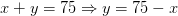 x+y=75\Rightarrow y=75-x