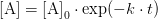 \mathrm{[A]} = \mathrm{[A]}_0 \cdot \exp (-k \cdot t)